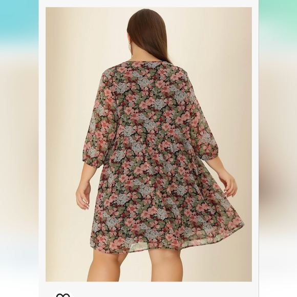 NWT Agnes Orinda Summer Tie Neck Floral Print Babydoll Dress 4X - Picture 3 of 16